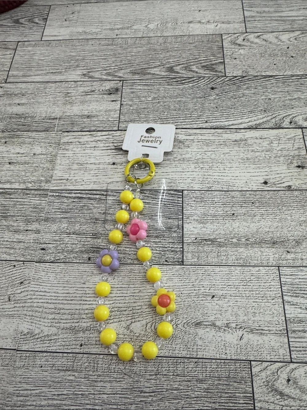 Yellow & Floral Beaded Bag Charm/Key Chain NWT